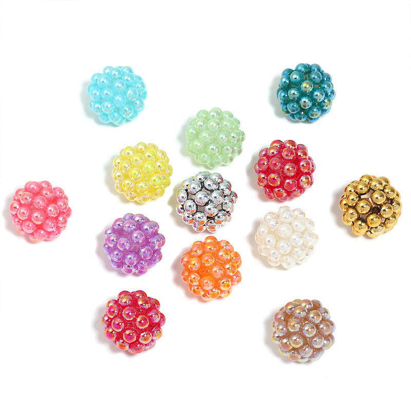 Wholesale 50pcs/pack Heavy-duty plated solid color acrylic bayberry ball through-hole round bead DIY accessories